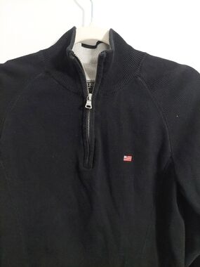 Polo by Ralph Lauren Black Half-Zip Sweater with Flag Emblem